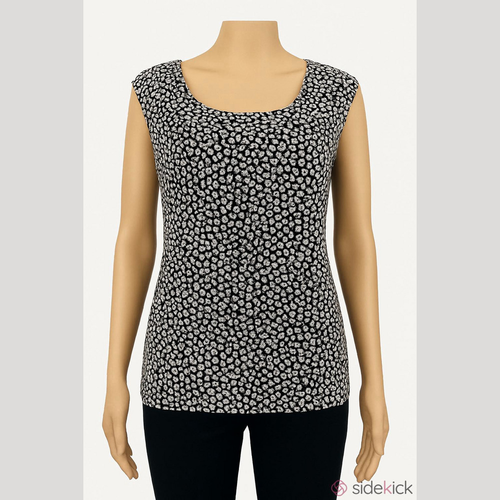 Kim Rogers casual accordion style top shirt MP white black abstract  sleeveless